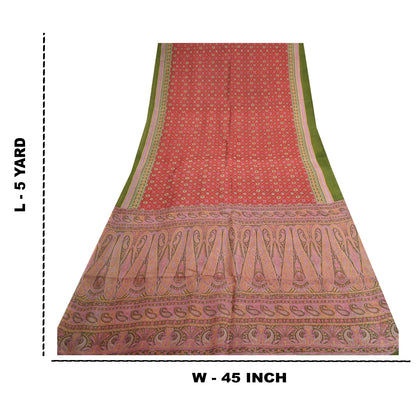 Sanskriti Vintage Red Sarees Pure Silk Print Sari Quilting Felting Craft Fabric