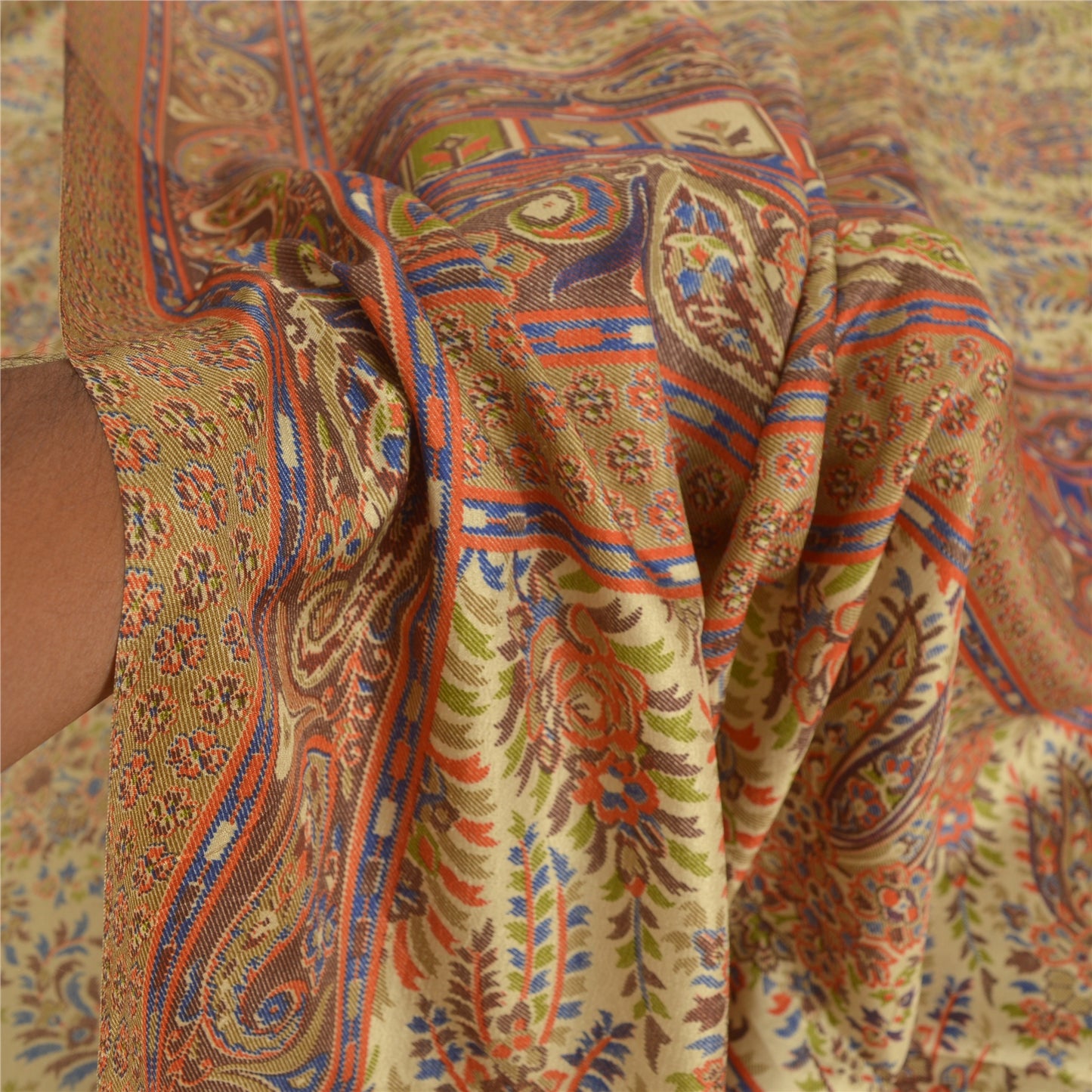 Sanskriti Vintage Sarees Art Silk  Quilting Felting Craft Fabric Printed Sari