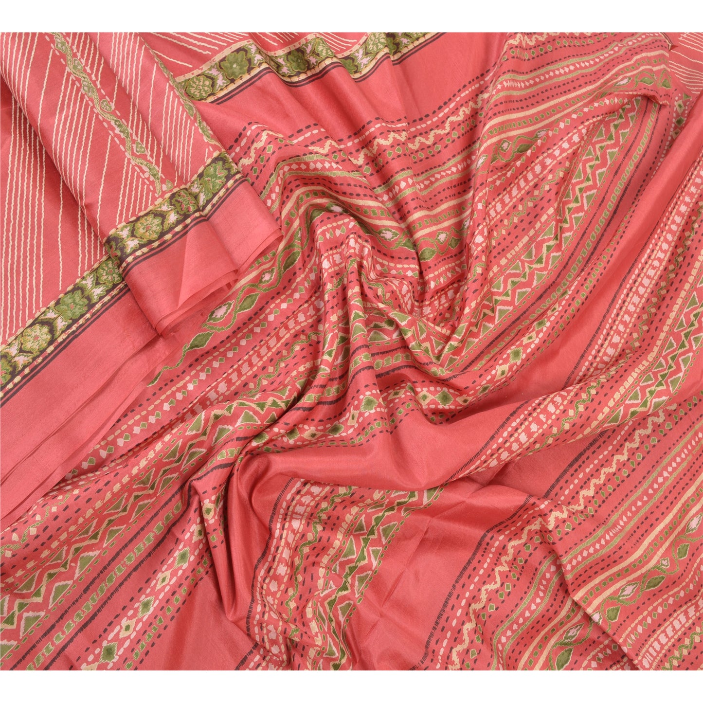Sanskriti Vintage Pink Sarees Pure Silk Printed Sari Soft 5YD Craft Fabric