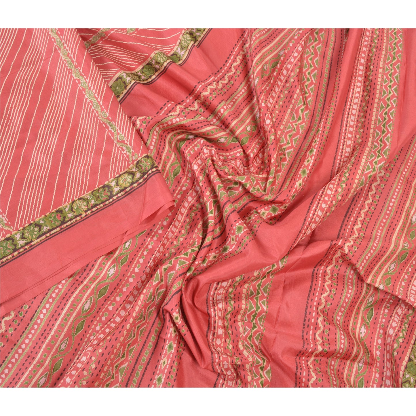 Sanskriti Vintage Pink Sarees Pure Silk Printed Sari Soft 5YD Craft Fabric
