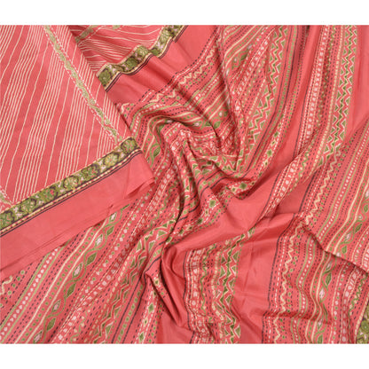 Sanskriti Vintage Pink Sarees Pure Silk Printed Sari Soft 5YD Craft Fabric