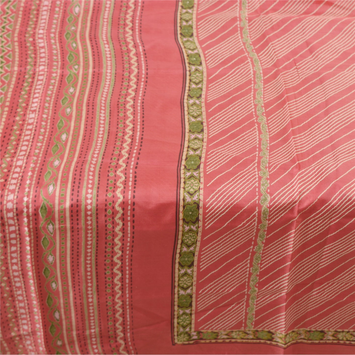 Sanskriti Vintage Pink Sarees Pure Silk Printed Sari Soft 5YD Craft Fabric