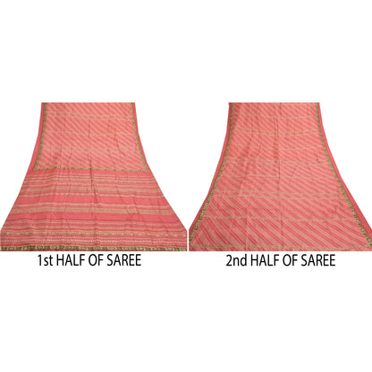 Sanskriti Vintage Pink Sarees Pure Silk Printed Sari Soft 5YD Craft Fabric
