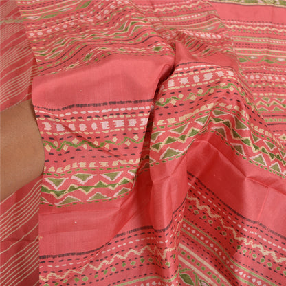 Sanskriti Vintage Pink Sarees Pure Silk Printed Sari Soft 5YD Craft Fabric