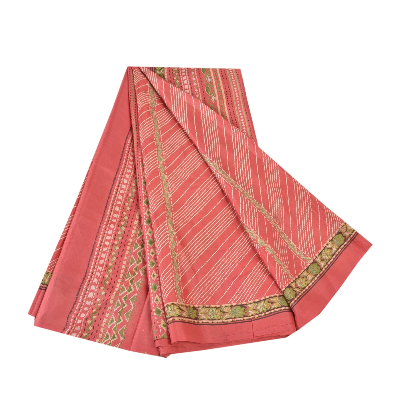 Sanskriti Vintage Pink Sarees Pure Silk Printed Sari Soft 5YD Craft Fabric