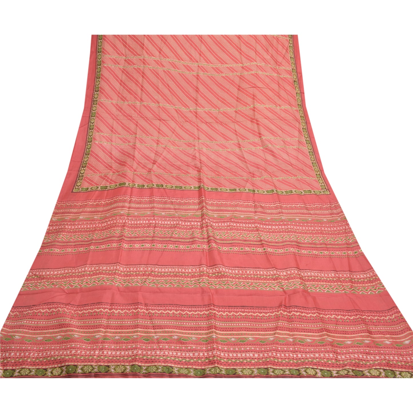 Sanskriti Vintage Pink Sarees Pure Silk Printed Sari Soft 5YD Craft Fabric