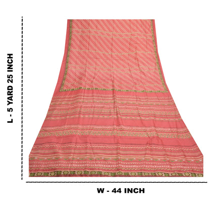 Sanskriti Vintage Pink Sarees Pure Silk Printed Sari Soft 5YD Craft Fabric
