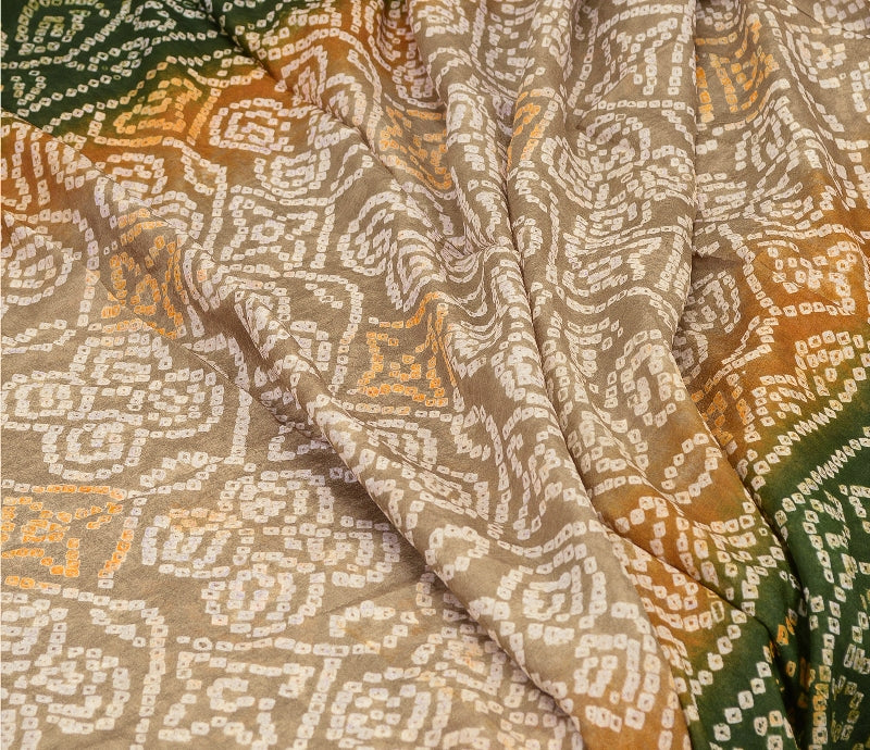 Sanskriti Vintage Gray Sarees 100% Pure Silk Bandhani Printed Sari Craft Sustainable Fabric