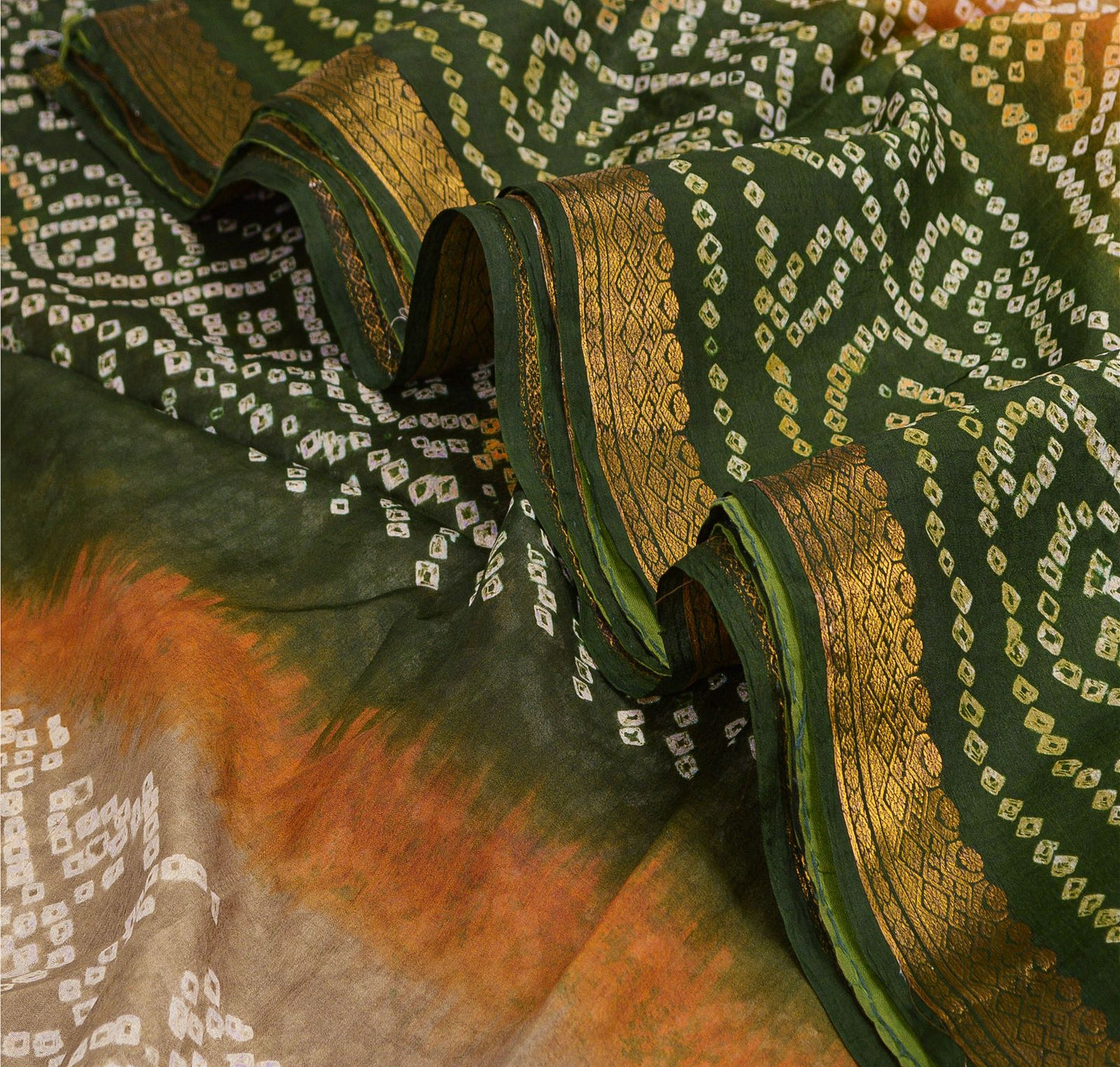 Sanskriti Vintage Gray Sarees 100% Pure Silk Bandhani Printed Sari Craft Sustainable Fabric