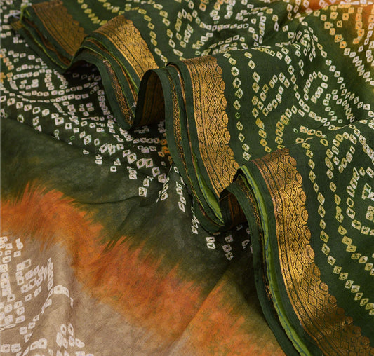 Sanskriti Vintage Gray Sarees 100% Pure Silk Bandhani Printed Sari Craft Sustainable Fabric