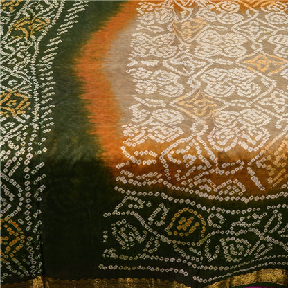 Sanskriti Vintage Gray Sarees 100% Pure Silk Bandhani Printed Sari Craft Sustainable Fabric