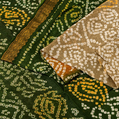 Sanskriti Vintage Gray Sarees 100% Pure Silk Bandhani Printed Sari Craft Sustainable Fabric