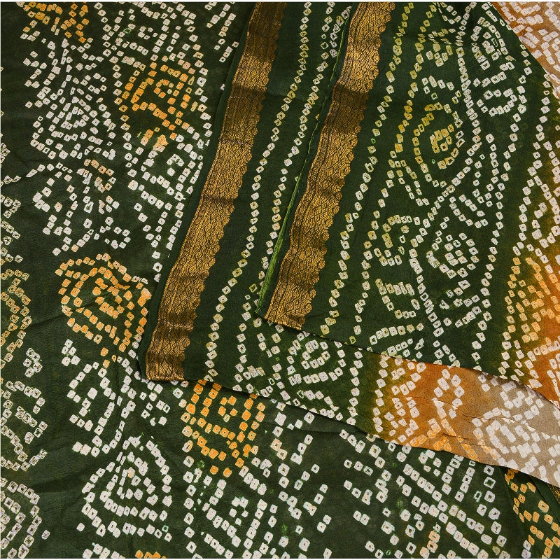 Sanskriti Vintage Gray Sarees 100% Pure Silk Bandhani Printed Sari Craft Sustainable Fabric