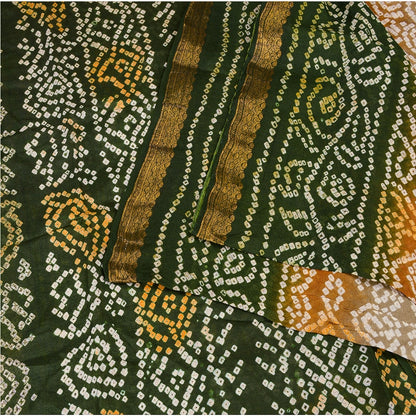 Sanskriti Vintage Gray Sarees 100% Pure Silk Bandhani Printed Sari Craft Sustainable Fabric