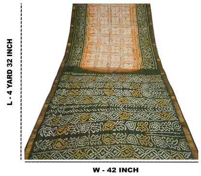 Sanskriti Vintage Gray Sarees 100% Pure Silk Bandhani Printed Sari Craft Sustainable Fabric
