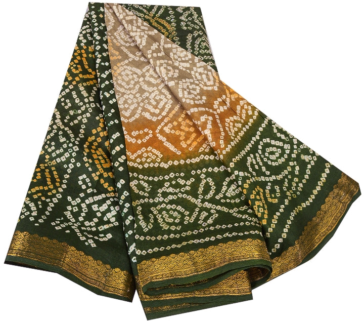 Sanskriti Vintage Gray Sarees 100% Pure Silk Bandhani Printed Sari Craft Sustainable Fabric