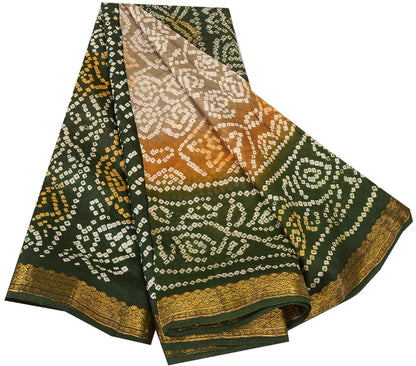 Sanskriti Vintage Gray Sarees 100% Pure Silk Bandhani Printed Sari Craft Sustainable Fabric