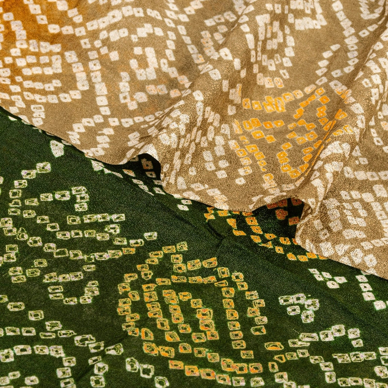 Sanskriti Vintage Gray Sarees 100% Pure Silk Bandhani Printed Sari Craft Sustainable Fabric