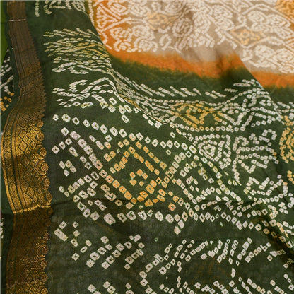 Sanskriti Vintage Gray Sarees 100% Pure Silk Bandhani Printed Sari Craft Sustainable Fabric