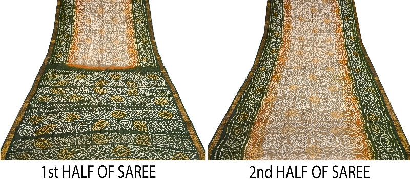 Sanskriti Vintage Gray Sarees 100% Pure Silk Bandhani Printed Sari Craft Sustainable Fabric