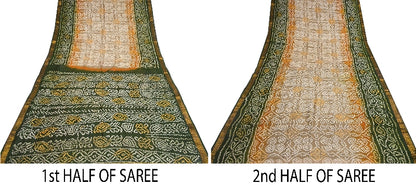Sanskriti Vintage Gray Sarees 100% Pure Silk Bandhani Printed Sari Craft Sustainable Fabric
