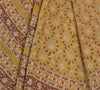 Sanskriti Vintage Mustard Green Sarees Pure Silk Block Printed 6+YD Indian Sari