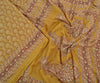 Sanskriti Vintage Mustard Green Sarees Pure Silk Block Printed 6+YD Indian Sari