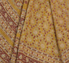 Sanskriti Vintage Mustard Green Sarees Pure Silk Block Printed 6+YD Indian Sari