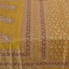 Sanskriti Vintage Mustard Green Sarees Pure Silk Block Printed 6+YD Indian Sari