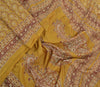 Sanskriti Vintage Mustard Green Sarees Pure Silk Block Printed 6+YD Indian Sari