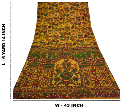 Sanskriti Vintage Indian Sarees 100% Pure Silk Printed Sari Craft 5 Yard Sustainable Fabric