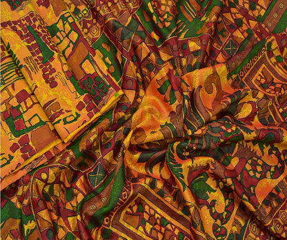 Sanskriti Vintage Indian Sarees 100% Pure Silk Printed Sari Craft 5 Yard Sustainable Fabric