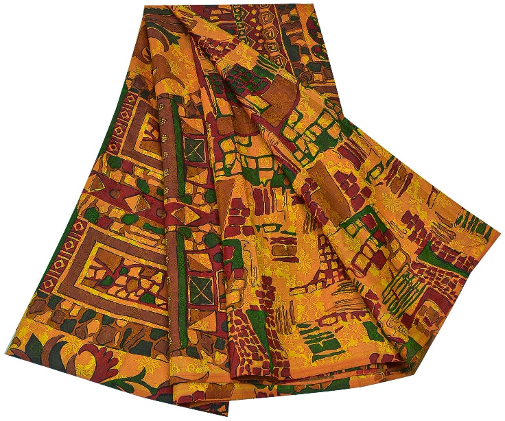 Sanskriti Vintage Indian Sarees 100% Pure Silk Printed Sari Craft 5 Yard Sustainable Fabric