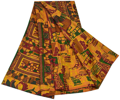 Sanskriti Vintage Indian Sarees 100% Pure Silk Printed Sari Craft 5 Yard Sustainable Fabric
