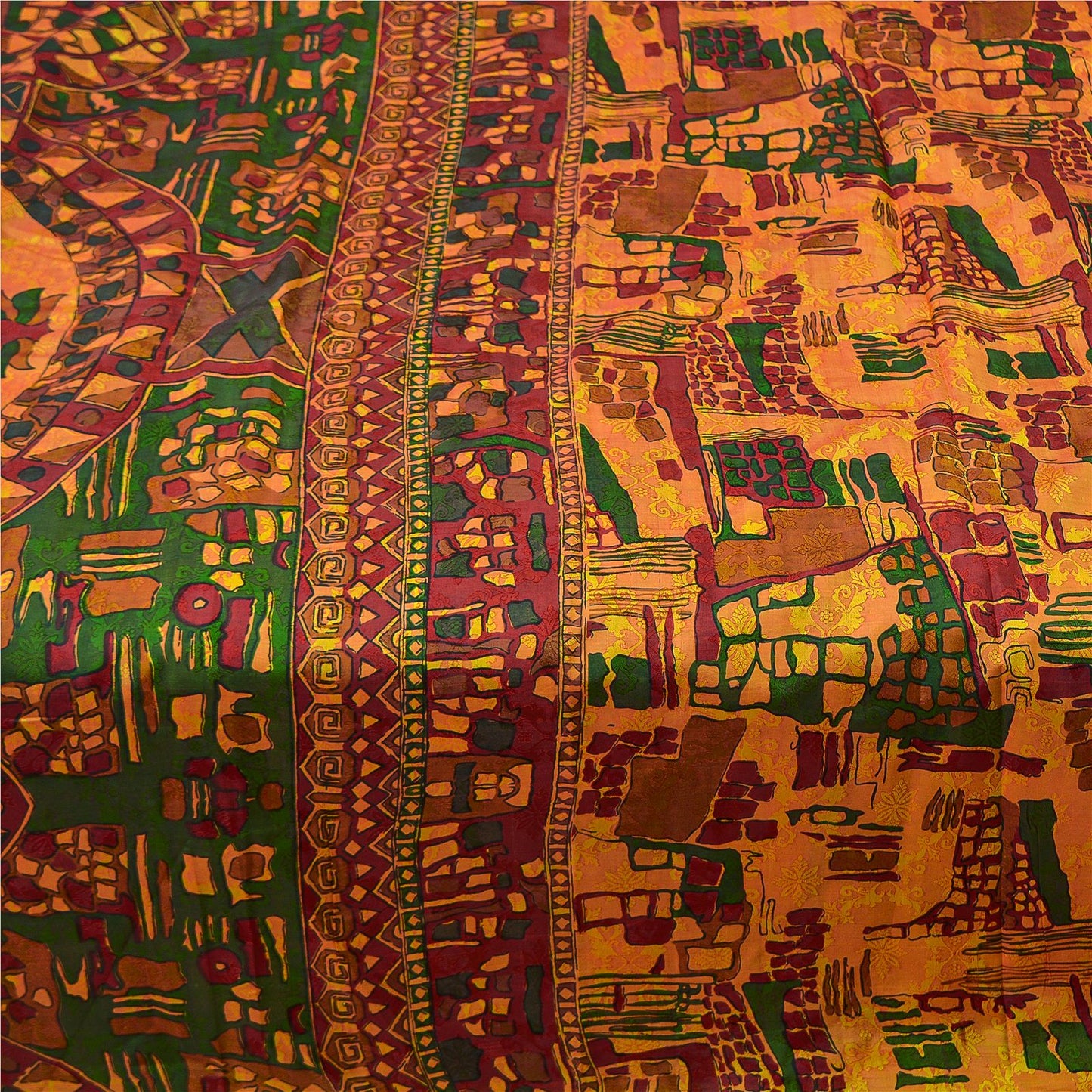 Sanskriti Vintage Indian Sarees 100% Pure Silk Printed Sari Craft 5 Yard Sustainable Fabric