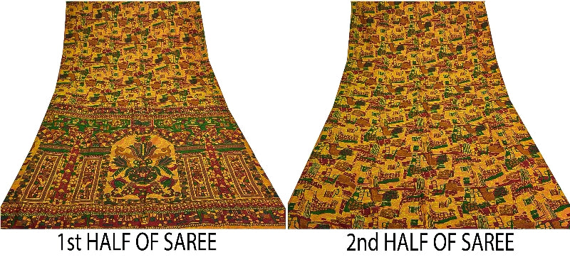 Sanskriti Vintage Indian Sarees 100% Pure Silk Printed Sari Craft 5 Yard Sustainable Fabric