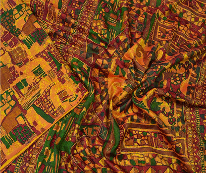 Sanskriti Vintage Indian Sarees 100% Pure Silk Printed Sari Craft 5 Yard Sustainable Fabric