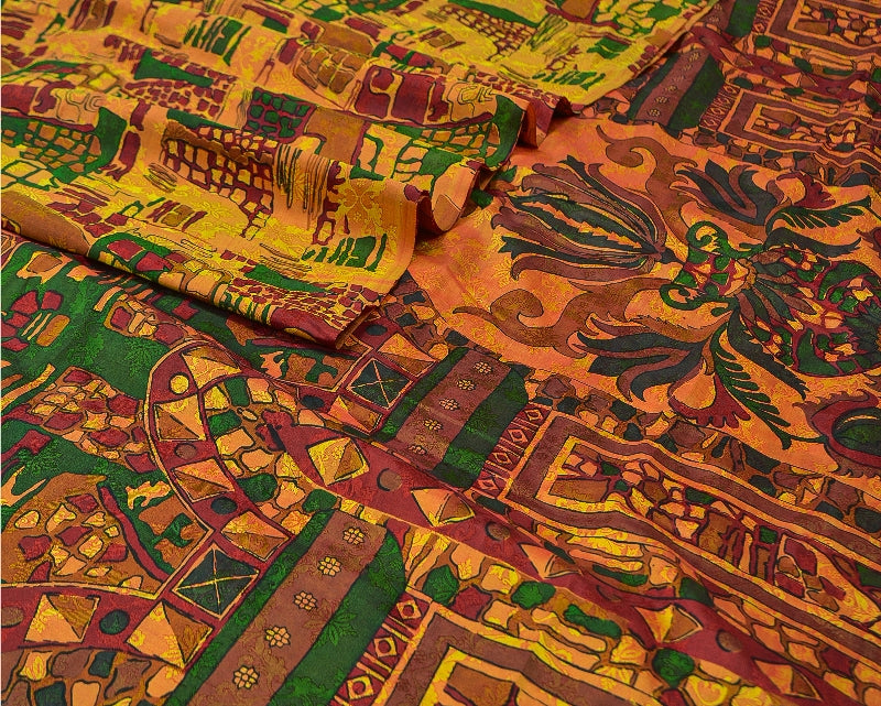 Sanskriti Vintage Indian Sarees 100% Pure Silk Printed Sari Craft 5 Yard Sustainable Fabric