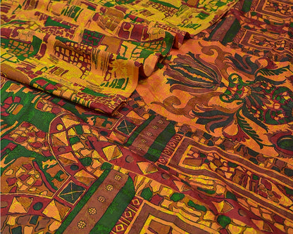 Sanskriti Vintage Indian Sarees 100% Pure Silk Printed Sari Craft 5 Yard Sustainable Fabric