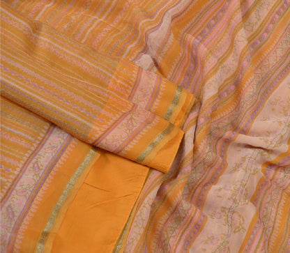 Sanskriti Vintage Mustard Sarees Indian Pure Silk Printed Sari 5yd Craft Sustainable Fabric