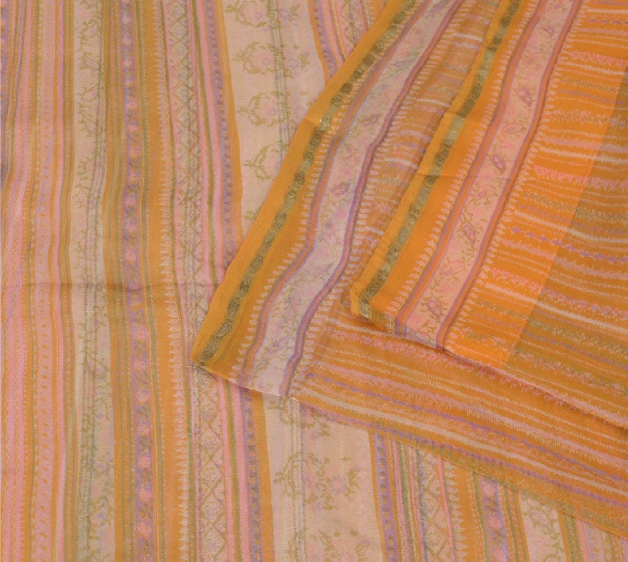 Sanskriti Vintage Mustard Sarees Indian Pure Silk Printed Sari 5yd Craft Sustainable Fabric