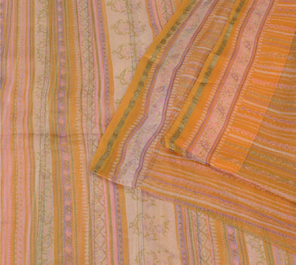 Sanskriti Vintage Mustard Sarees Indian Pure Silk Printed Sari 5yd Craft Sustainable Fabric