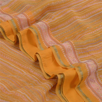 Sanskriti Vintage Mustard Sarees Indian Pure Silk Printed Sari 5yd Craft Sustainable Fabric