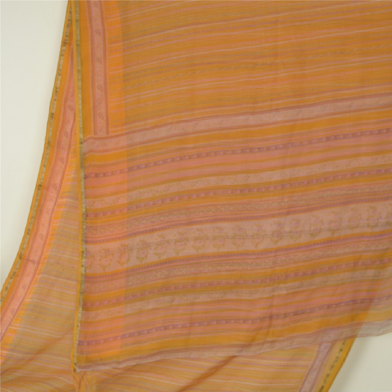 Sanskriti Vintage Mustard Sarees Indian Pure Silk Printed Sari 5yd Craft Sustainable Fabric