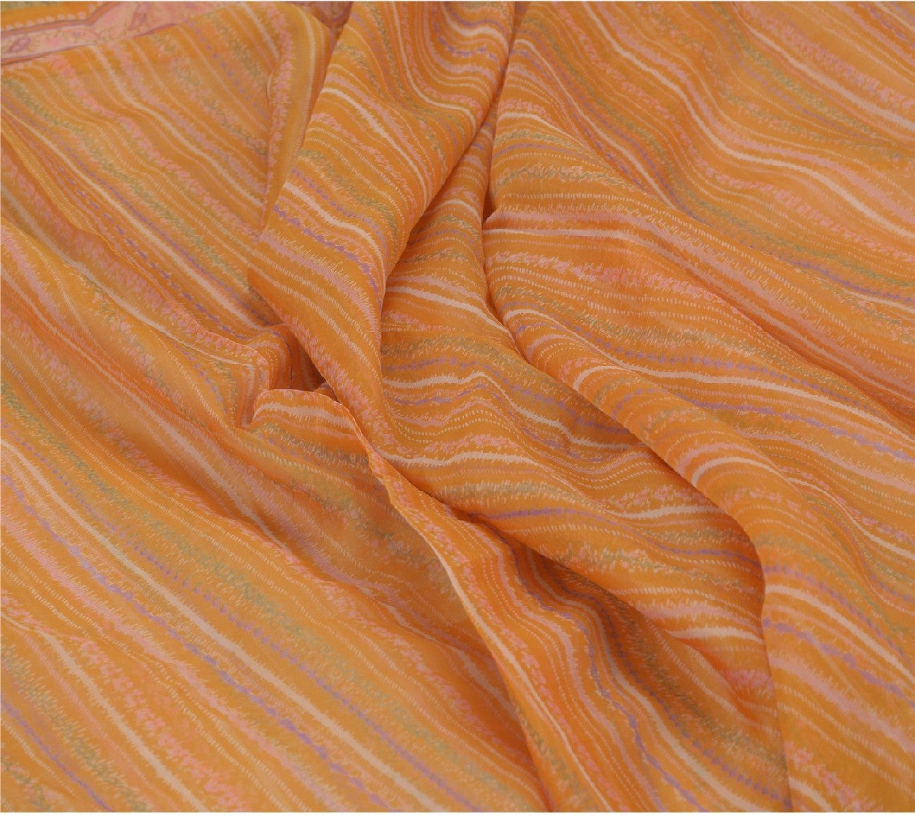 Sanskriti Vintage Mustard Sarees Indian Pure Silk Printed Sari 5yd Craft Sustainable Fabric