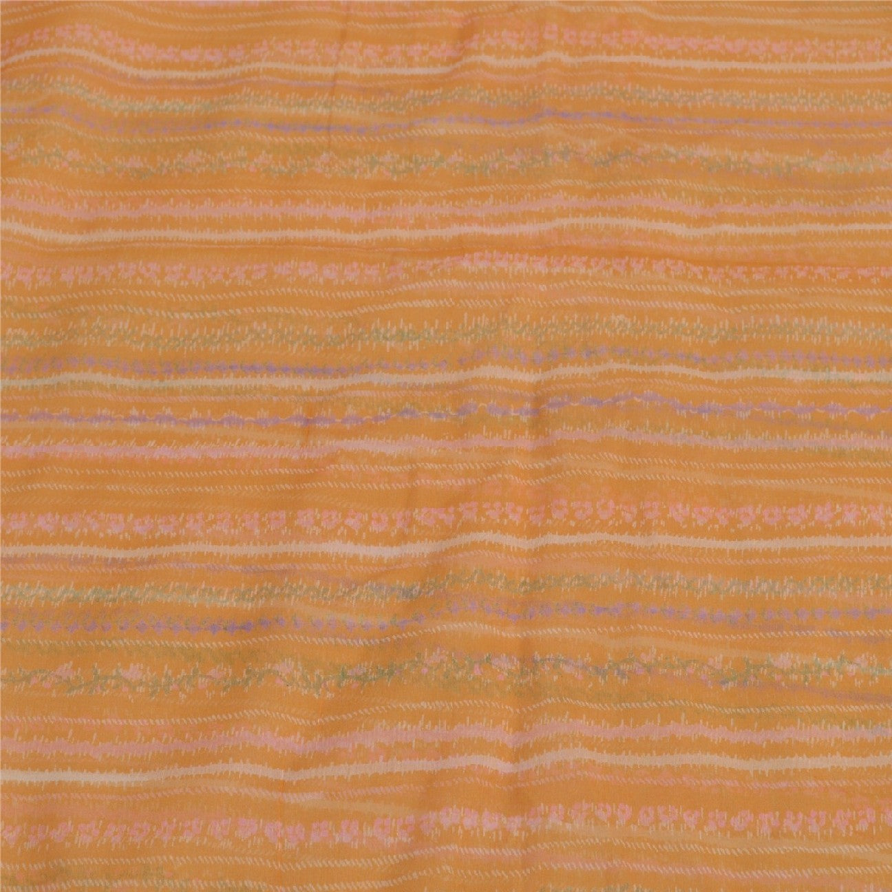 Sanskriti Vintage Mustard Sarees Indian Pure Silk Printed Sari 5yd Craft Sustainable Fabric