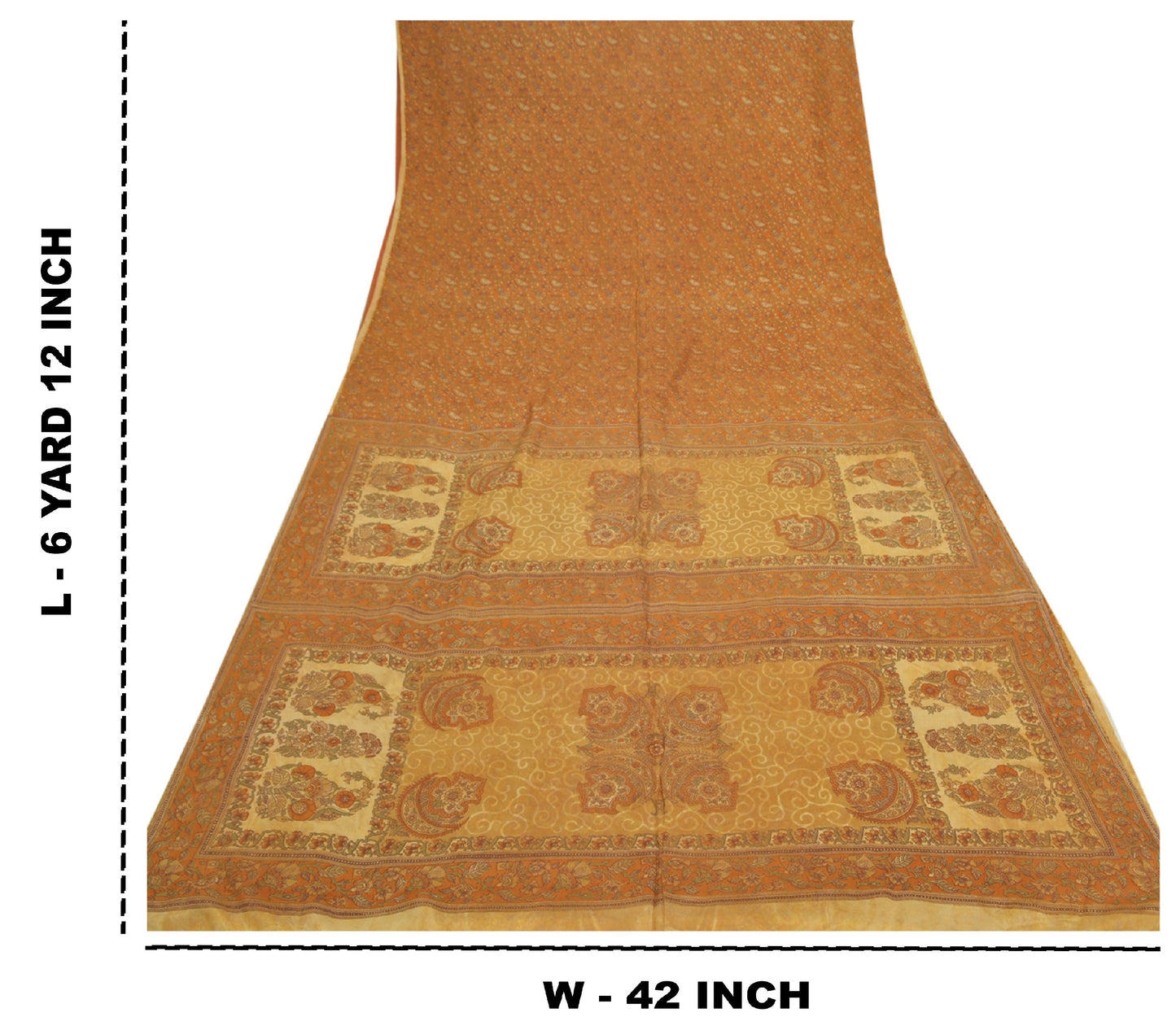 Sanskriti Vintage Mustard Sarees 100% Pure Silk Printed Sustainable Fabric Craft 5 Yard Sari