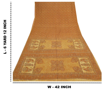 Sanskriti Vintage Mustard Sarees 100% Pure Silk Printed Sustainable Fabric Craft 5 Yard Sari