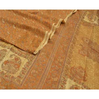Sanskriti Vintage Mustard Sarees 100% Pure Silk Printed Sustainable Fabric Craft 5 Yard Sari
