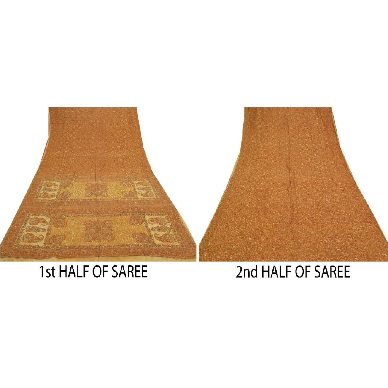 Сари горчичного цвета в винтажном стиле на санскрите, 100% натуральный шелк, напечатанная устойчивая ткань, 5 ярдов, сари для рукоделия